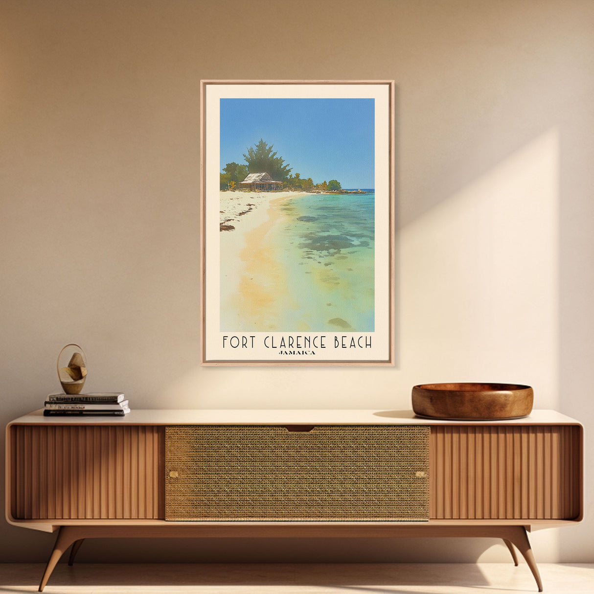 Fort Clarence Beach, Jamaica Watercolor Beach Print, Vacation Gift, Jamaica Wall Art, Framed Canvas Print, Framed Beach Painting