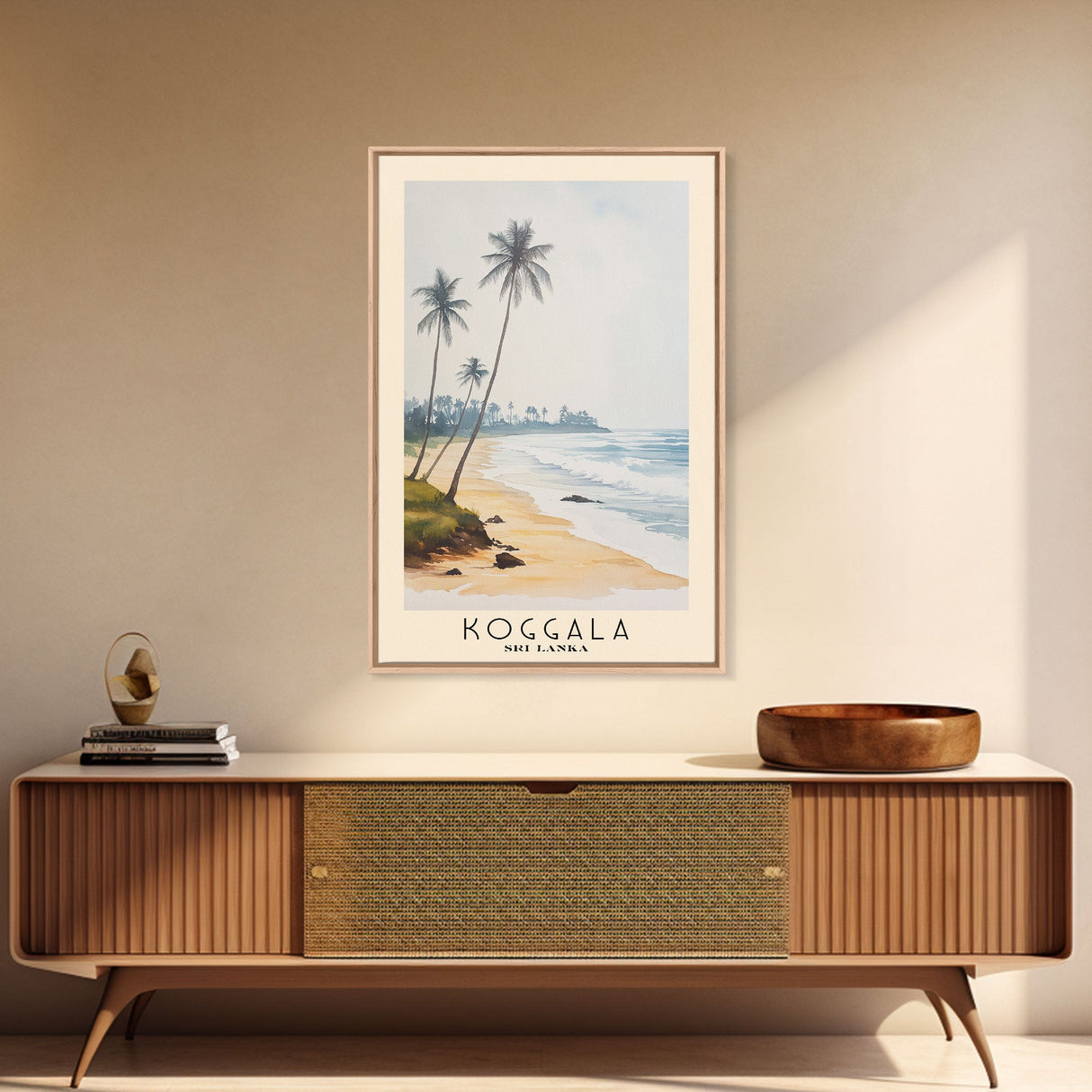 Koggala, Sri Lanka Watercolor Beach Print, Vacation Gift, Sri Lanka Wall Art, Framed Canvas Print, Framed Beach Painting