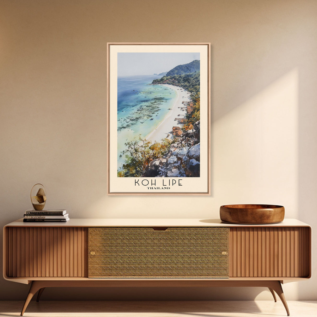 Koh Lipe, Thailand Watercolor Beach Print, Vacation Gift, Thailand Wall Art, Framed Canvas Print, Framed Beach Painting