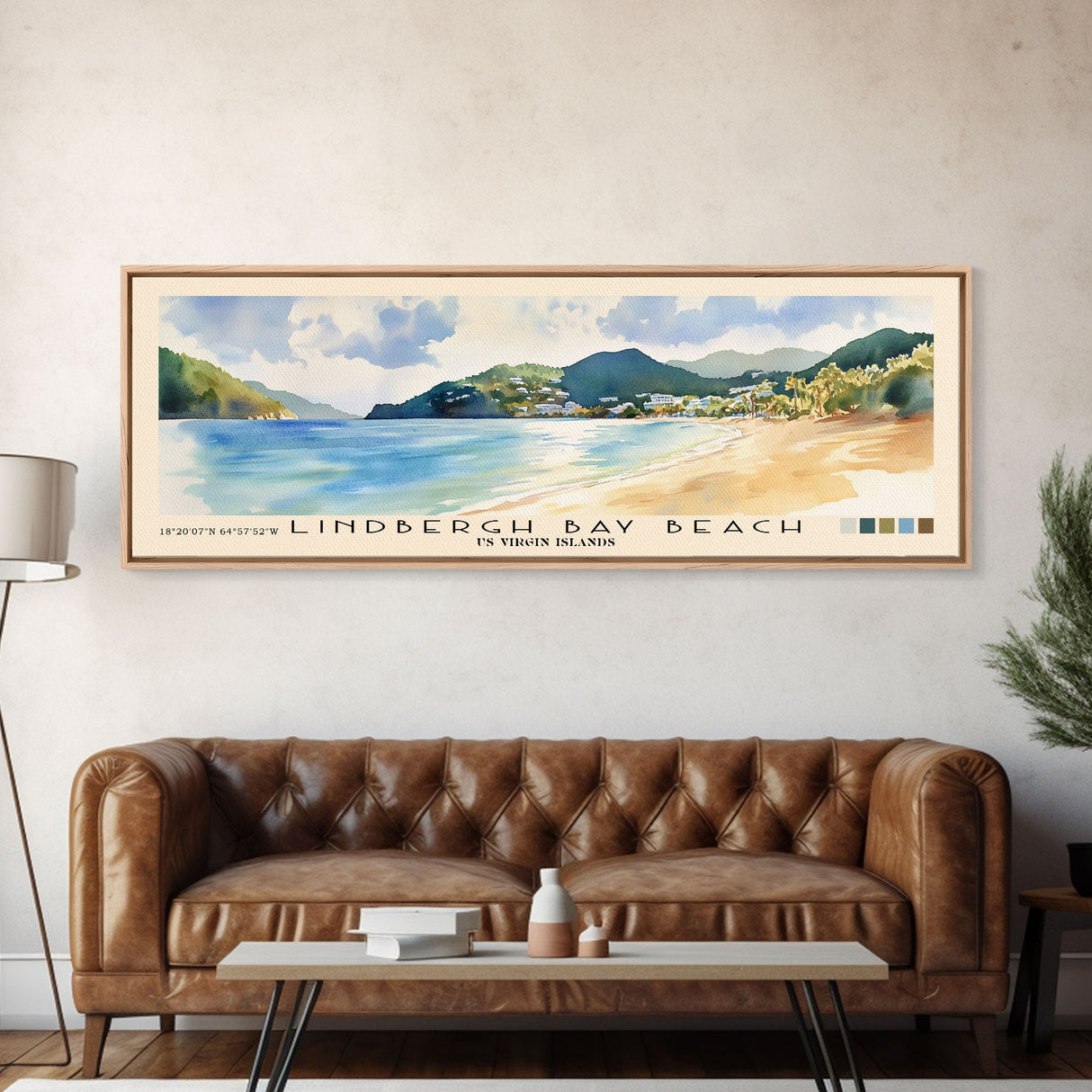 Lindbergh Bay Beach, US Virgin islands Watercolor Beach Print, Vacation Gift, US Virgin islands Wall Art, Framed Canvas Print, Framed Beach Painting