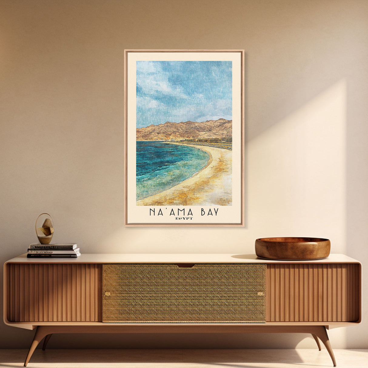 Na’ama Bay, Egypt Watercolor Beach Print, Vacation Gift, Egypt Wall Art, Framed Canvas Print, Framed Beach Painting