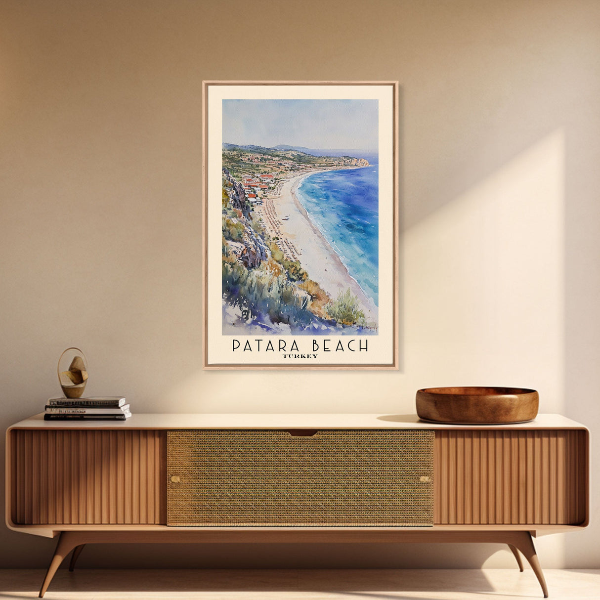 Patara Beach, Turkey Watercolor Print, Vacation Gift, Turkey Wall Art, Beach Painting, Beach Decor, Large Wall Art, Wood Frame Art