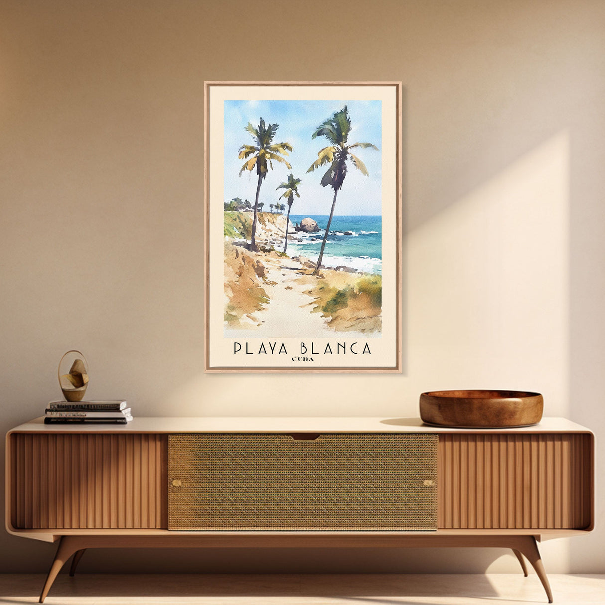 Playa Blanca, Cuba Watercolor Beach Print, Vacation Gift, Cuba Wall Art, Framed Canvas Print, Framed Beach Painting