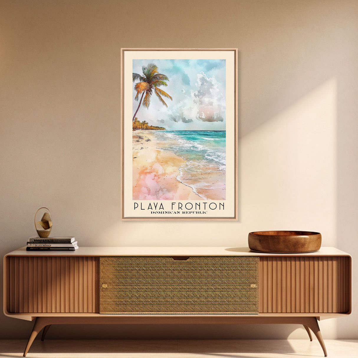 Playa Fronton, Dominican Republic Watercolor Print, Vacation Gift, Dominican Republic Wall Art, Beach Painting, Beach Decor, Large Wall Art, Wood Frame Art