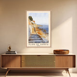 Playa de Gandía, Spain Watercolor Beach Print, Vacation Gift, Spain Wall Art, Framed Canvas Print, Framed Beach Painting