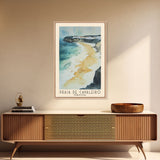 Praia de Cavaleiro, Portugal Watercolor Beach Print, Vacation Gift, Portugal Wall Art, Framed Canvas Print, Framed Beach Painting