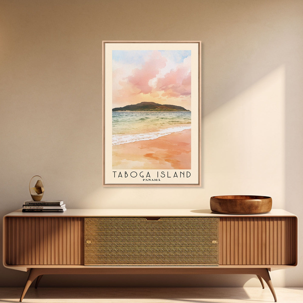 Taboga Island, Panamá Watercolor Beach Print, Vacation Gift, Panamá Wall Art, Framed Canvas Print, Framed Beach Painting