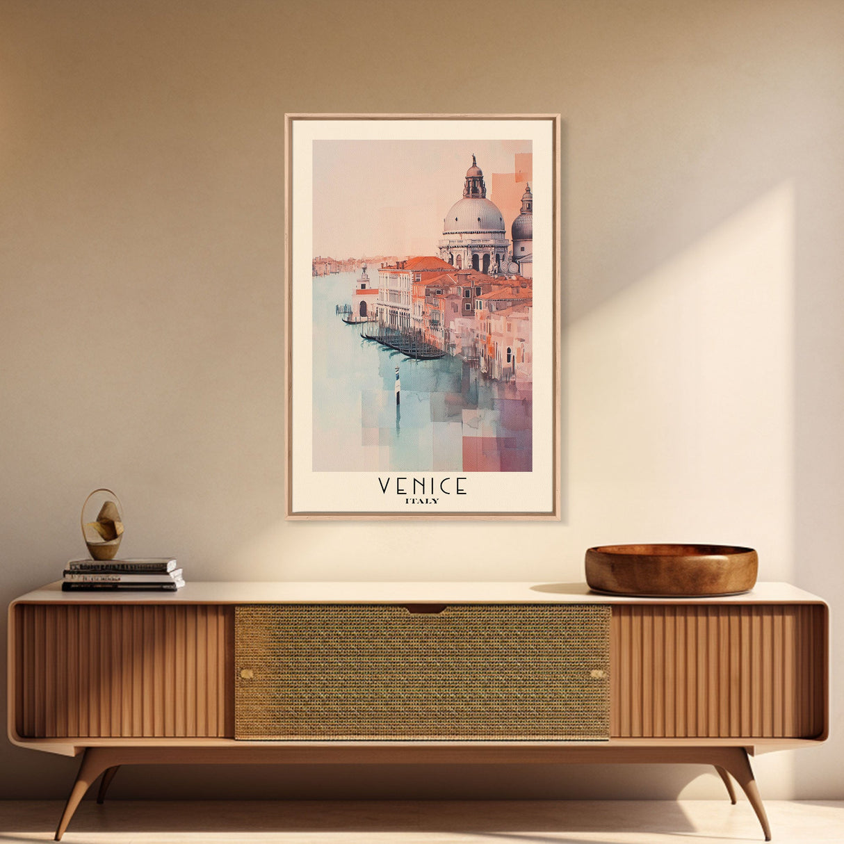 Venice, Italy Watercolor Beach Print, Vacation Gift, Italy Wall Art, Framed Canvas Print, Framed Beach Painting