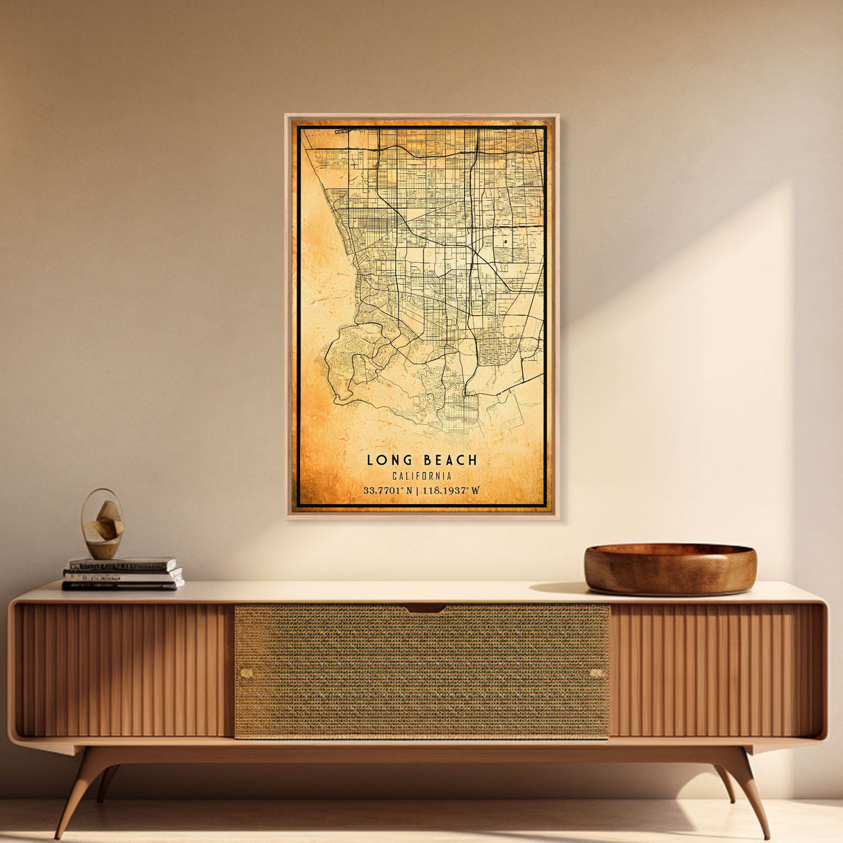 Long Beach map print poster or framed canvas | California map print poster canvas | Long Beach city map print poster canvas, distressed map