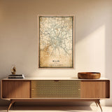 Vintage Milan Italy map print poster or framed canvas, Milan map print poster canvas, Milan city map print poster canvas, Travel Art