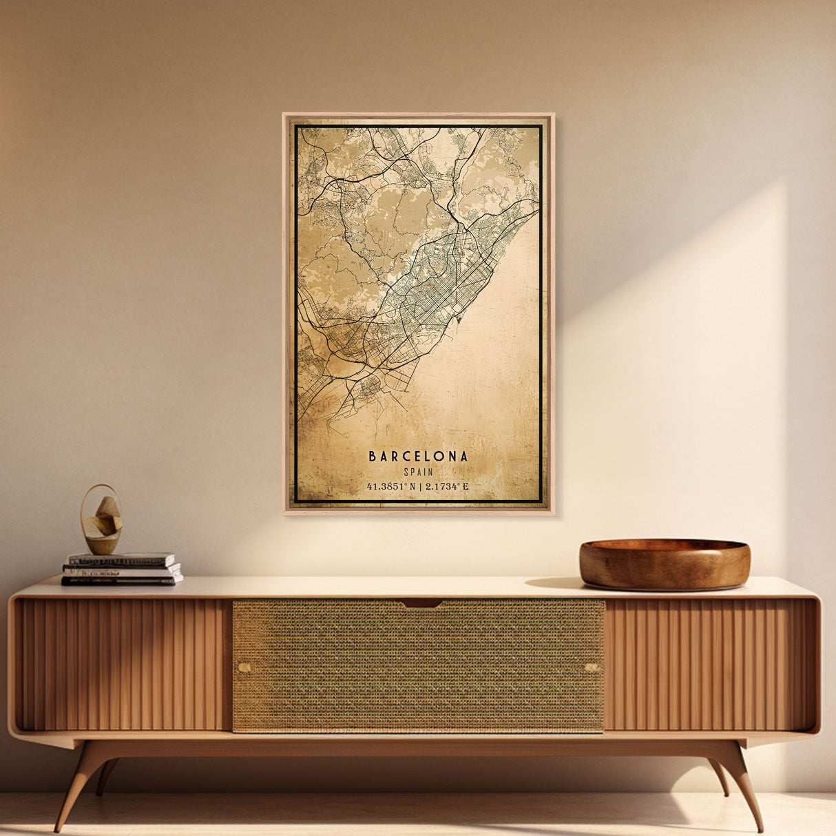 Barcelona Spain map print poster or framed canvas, Barcelona map print poster canvas, Spain city map print poster canvas, Vintage Travel Art