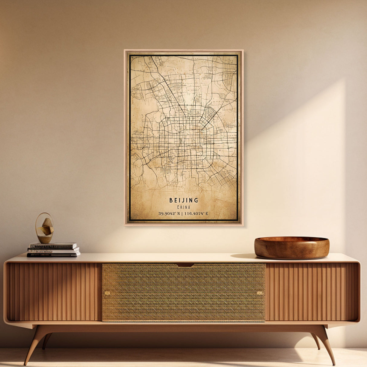 Beijing China map print poster or framed canvas, Beijing map print poster canvas, Beijing city map print poster canvas, Vintage Travel Art