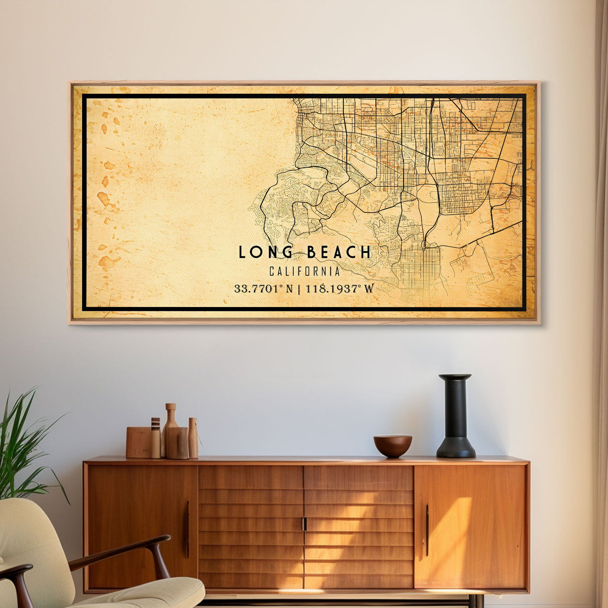 Old Map of Long Beach California, Distressed Vintage Map | Vintage Poster Wall Art Print | Wall Map Print | Old Map Print, Framed Canvas Map