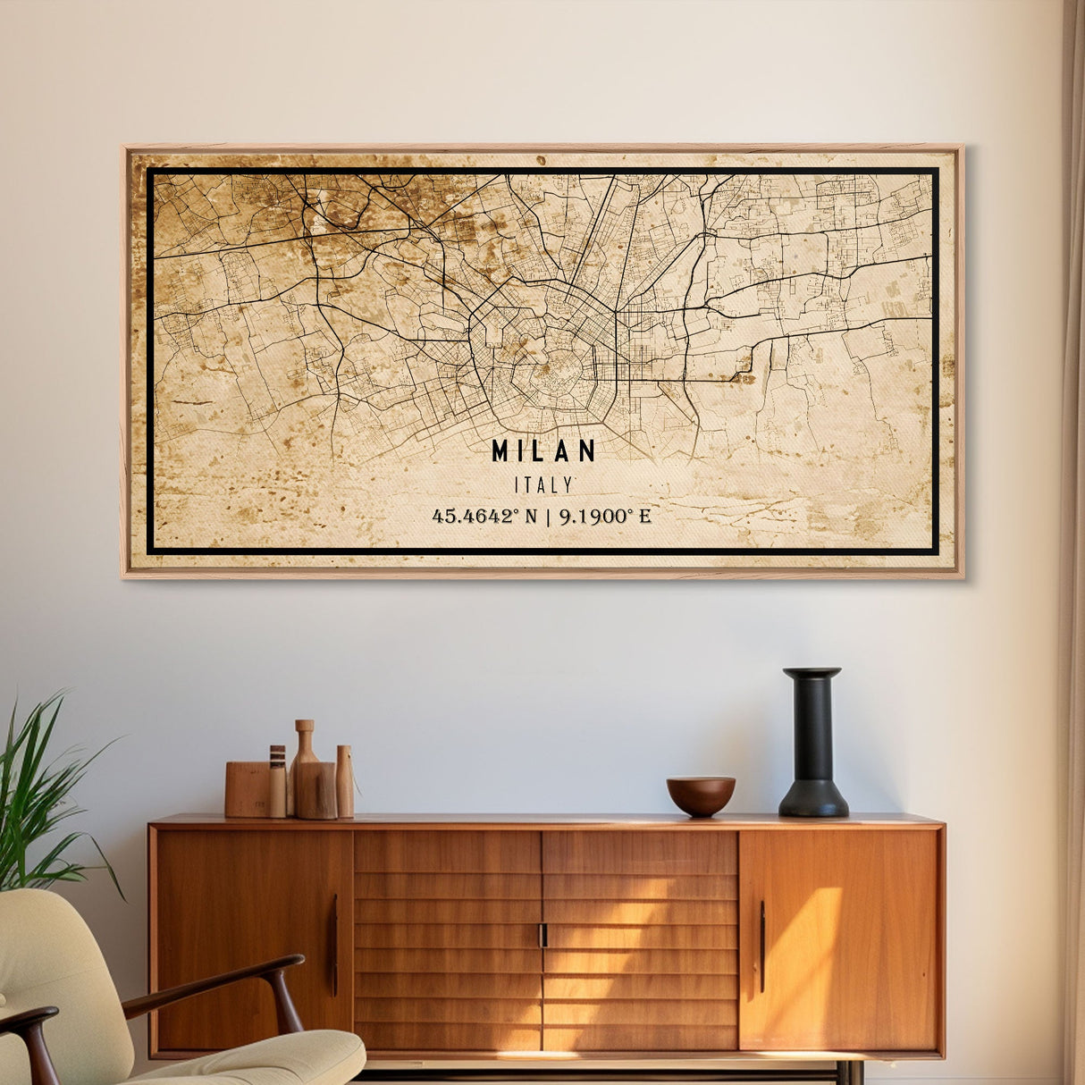 Vintage Milan Italy map print poster or framed canvas, Milan map print poster canvas, Milan city map print poster canvas, Travel Art