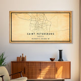 Saint Petersburg map print poster or framed canvas, St. Petersburg Russia map print canvas, city map print poster canvas, Vintage Travel Art