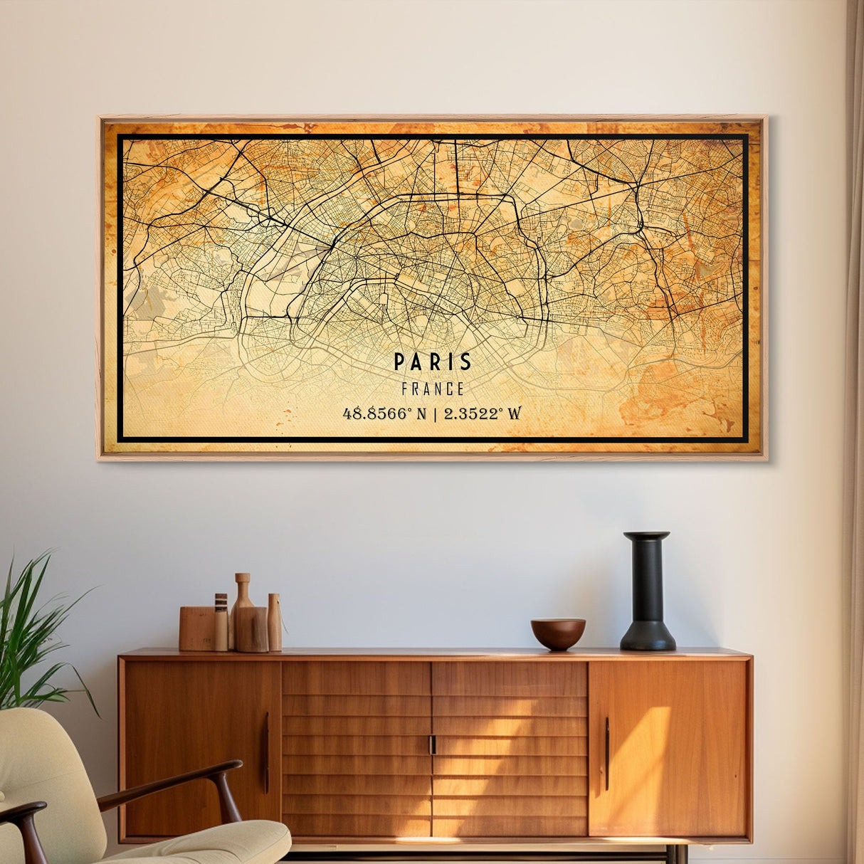 Paris France map print poster or framed canvas, Paris map print poster canvas, Paris France city map print poster canvas, Vintage Travel Art