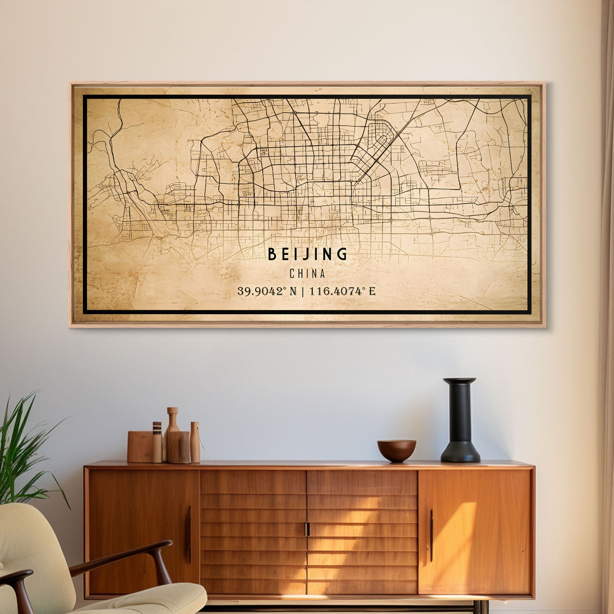 Beijing China map print poster or framed canvas, Beijing map print poster canvas, Beijing city map print poster canvas, Vintage Travel Art