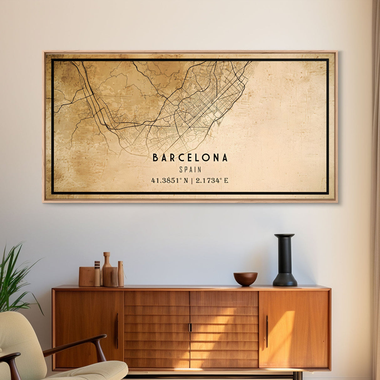 Barcelona Spain map print poster or framed canvas, Barcelona map print poster canvas, Spain city map print poster canvas, Vintage Travel Art