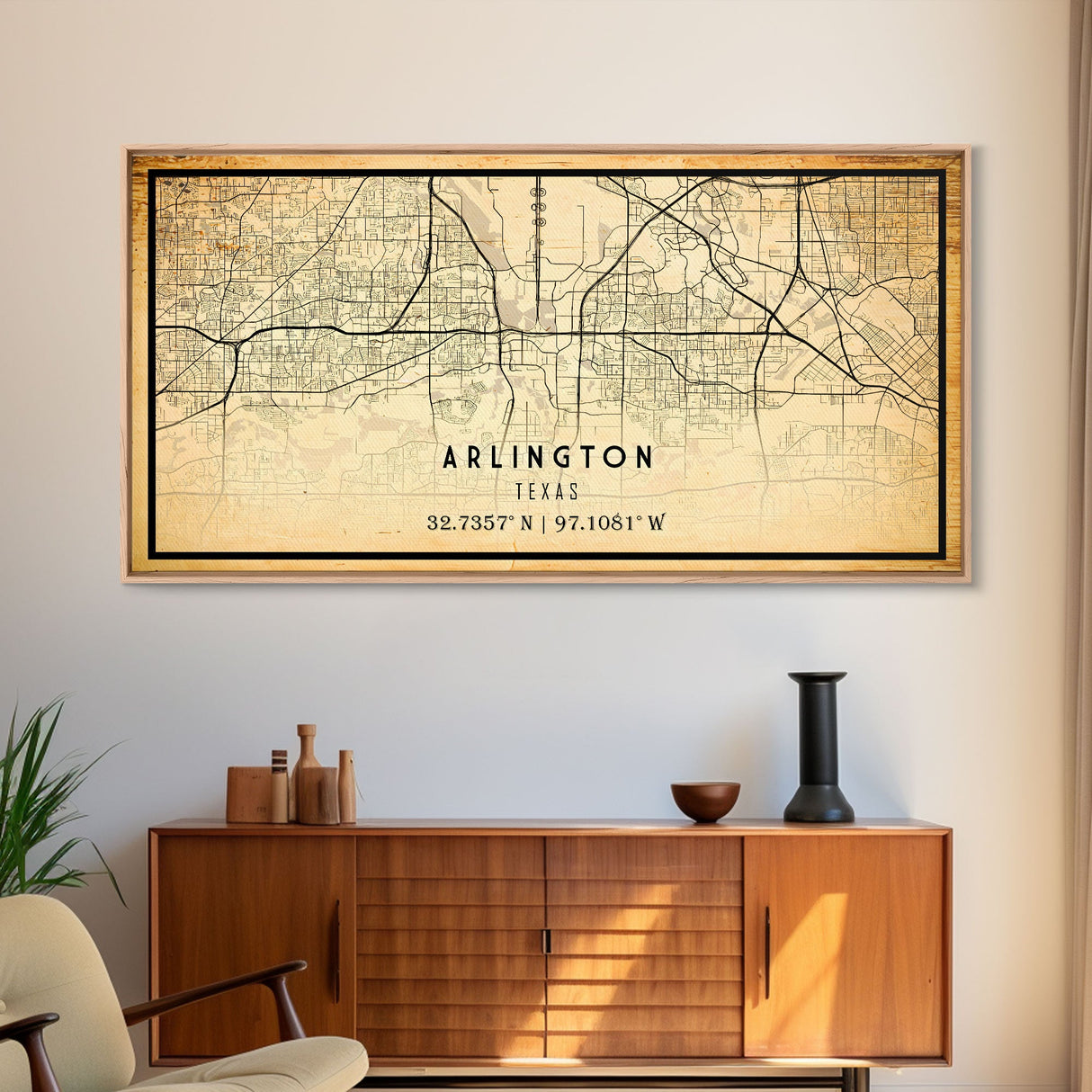 Arlington Texas map print poster or framed canvas, Arlington map print poster canvas, Texas city map print poster canvas, Vintage Travel Art