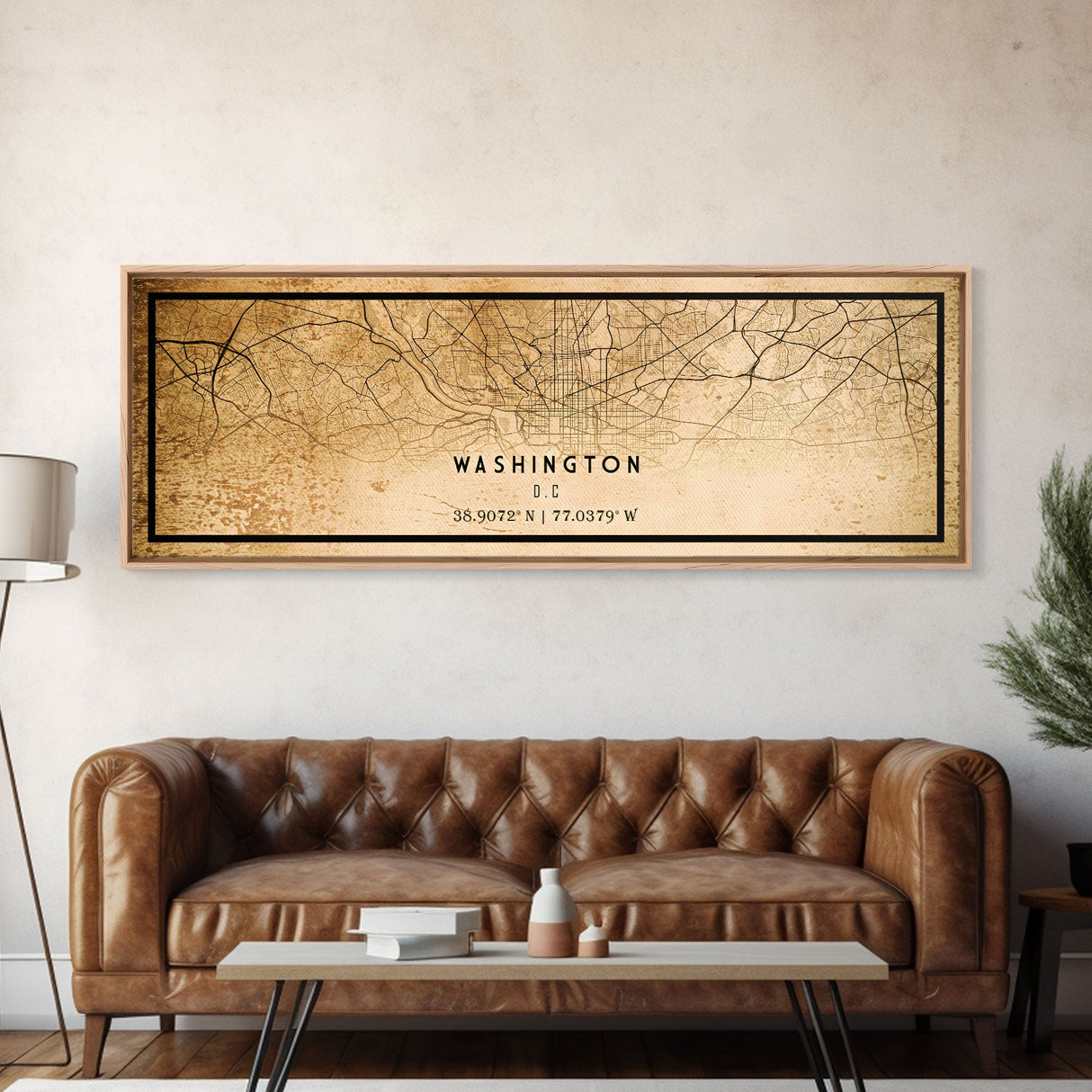 Panoramic Vintage Washington map print poster or framed canvas | Washington dc city map print poster canvas | Washington DC Canvas Art