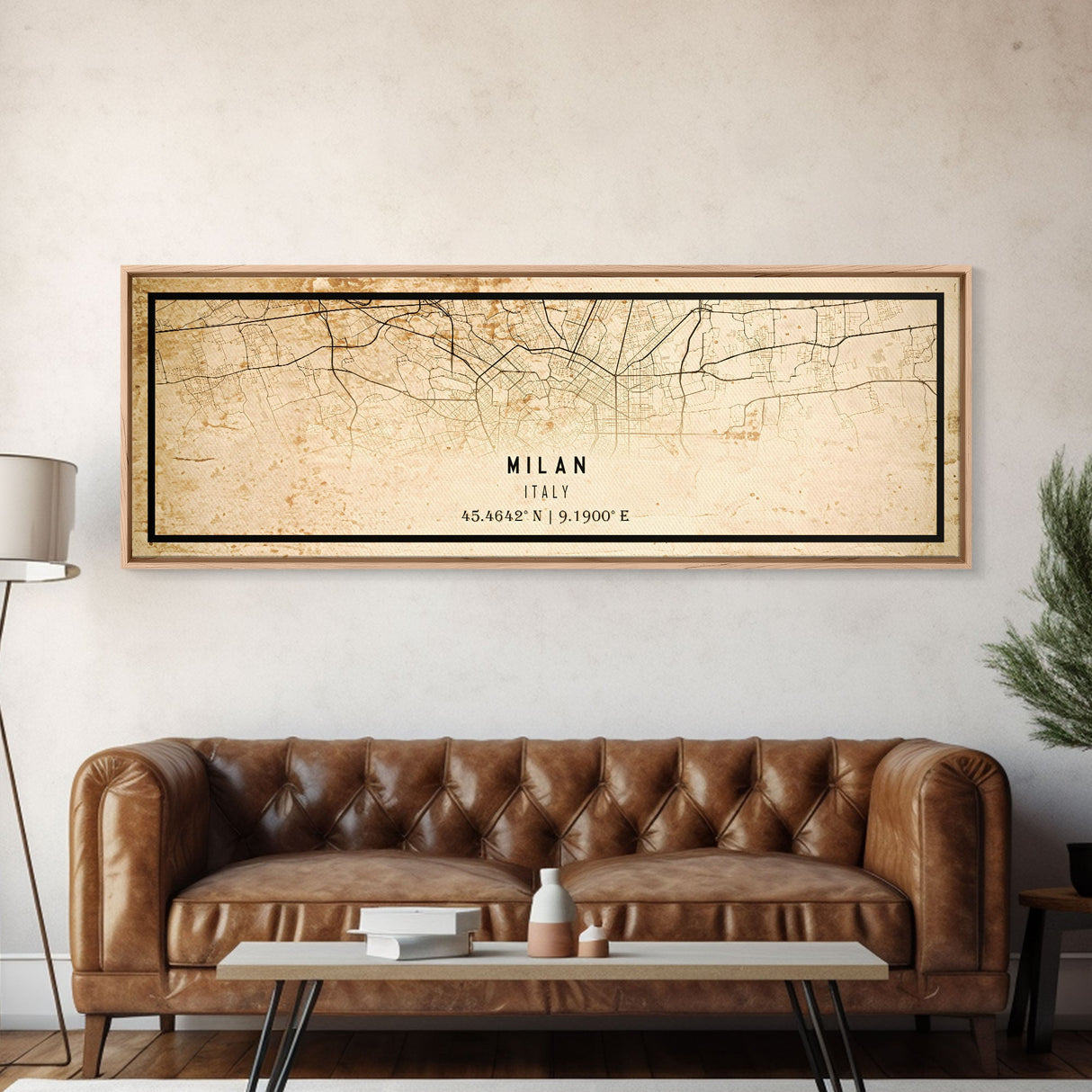 Panoramic Vintage Milan Italy map print poster or framed canvas, Milan map print poster canvas, city map print poster canvas, Travel Art