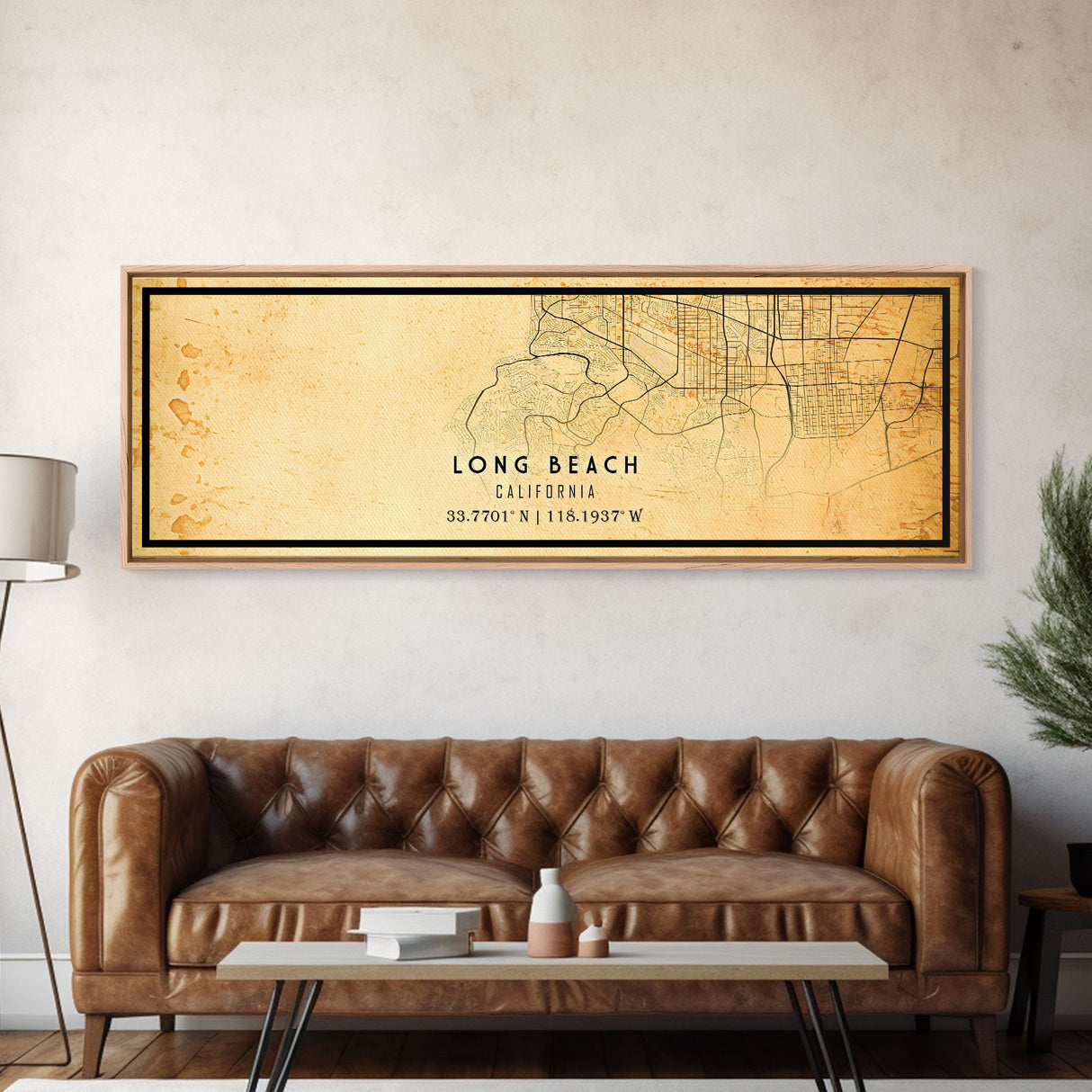 Old Panoramic Map of Long Beach California, Distressed Vintage Map | Vintage Poster Wall Art Print | Old Map Print, Framed Canvas Map