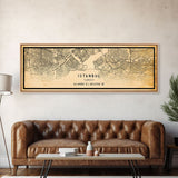 Vintage Panoramic Istanbul City Map Wall Art Canvas Print, Distressed Istanbul Map, Framed Wall Art, Cool Turkey Travel Wall Art, Office Art