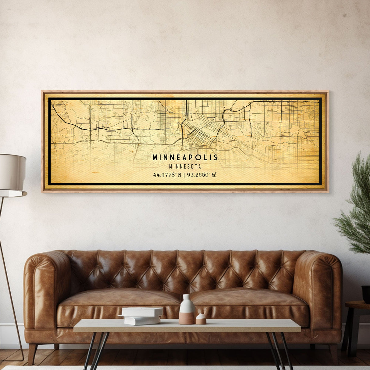 Minneapolis Panoramic map print poster or framed canvas, Minnesota map print poster canvas, Minneapolis road map print poster canvas