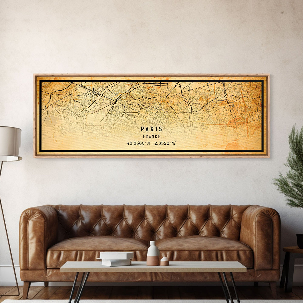 Panoramic Paris France map print poster or framed canvas, Paris map print poster canvas, city map print poster canvas, Vintage Travel Art