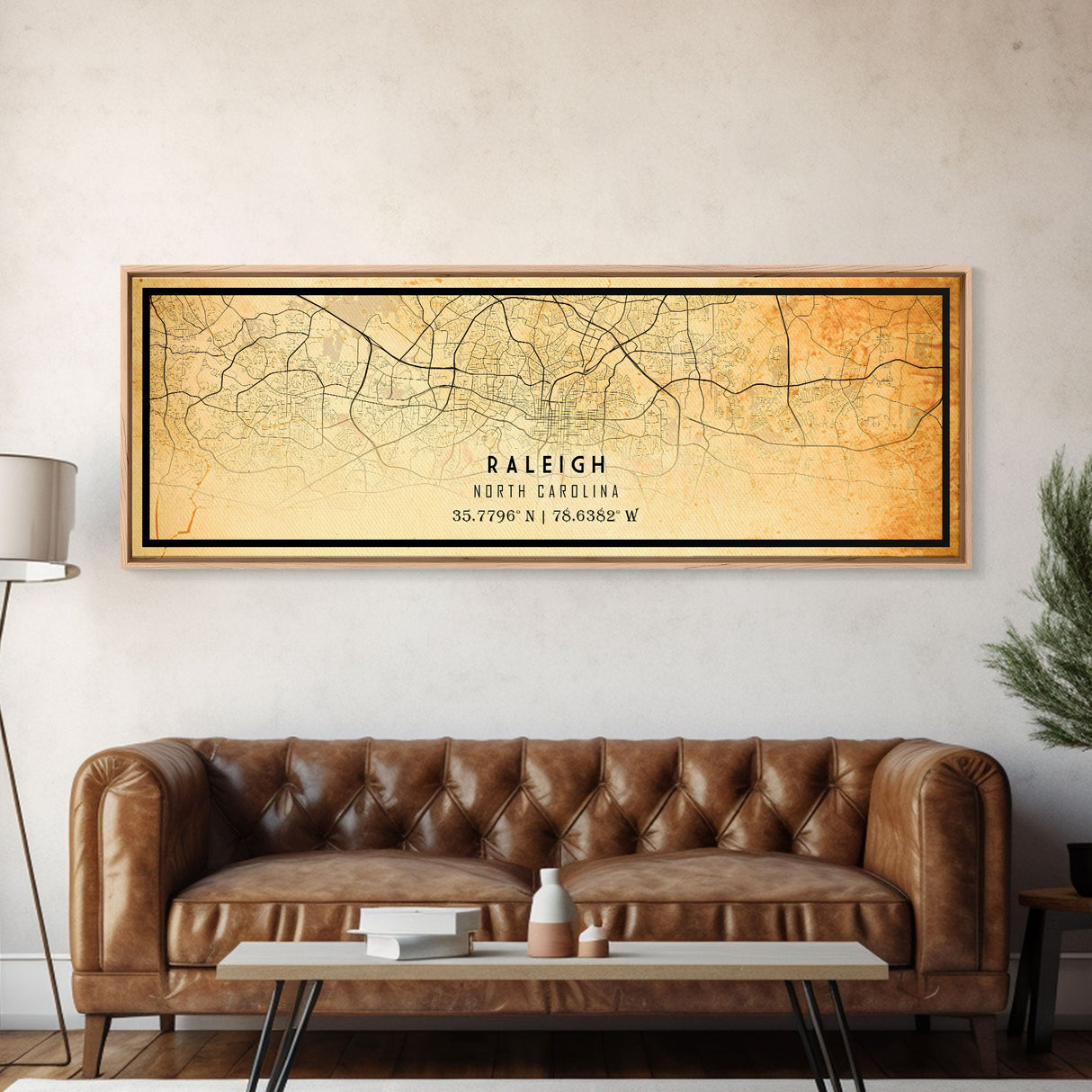 Panoramic Raleigh North Carolina map print poster or framed canvas, Raleigh map print poster canvas, city map Canvas print, Travel Art