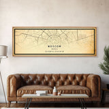 Vintage Style Panoramic Moscow City Map Wall Art Canvas Print, Distressed Russia Map, Framed Wall Art, Cool Travel Wall Art, Office Art