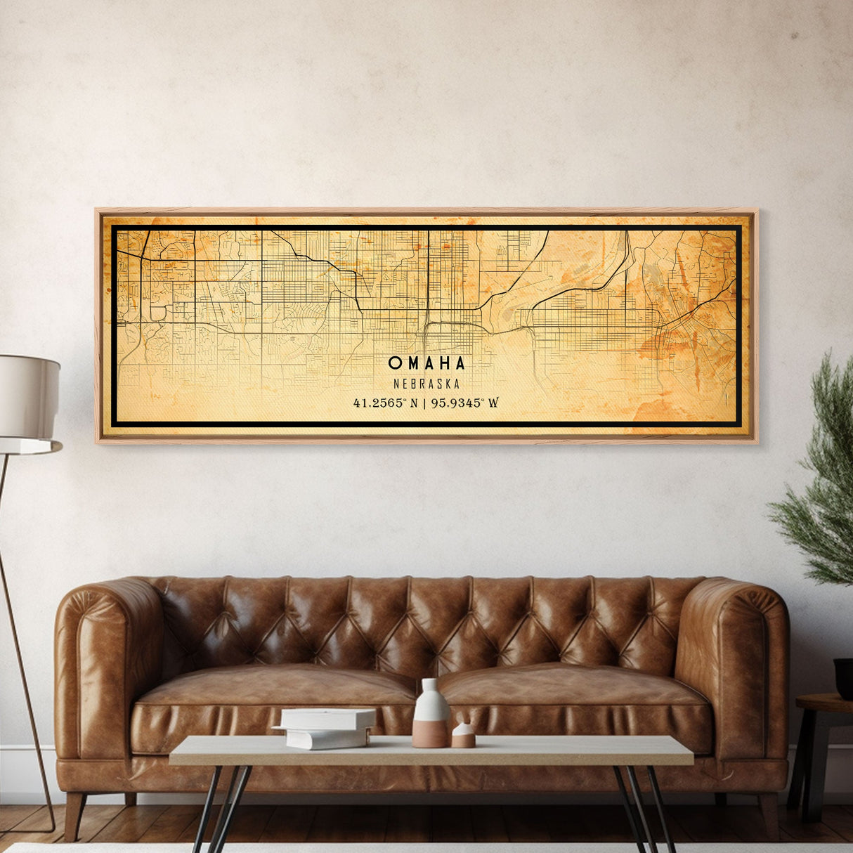 Panoramic Omaha Nebraska map print poster or framed canvas, Omaha map print poster canvas, city map print poster canvas, Vintage Travel Art