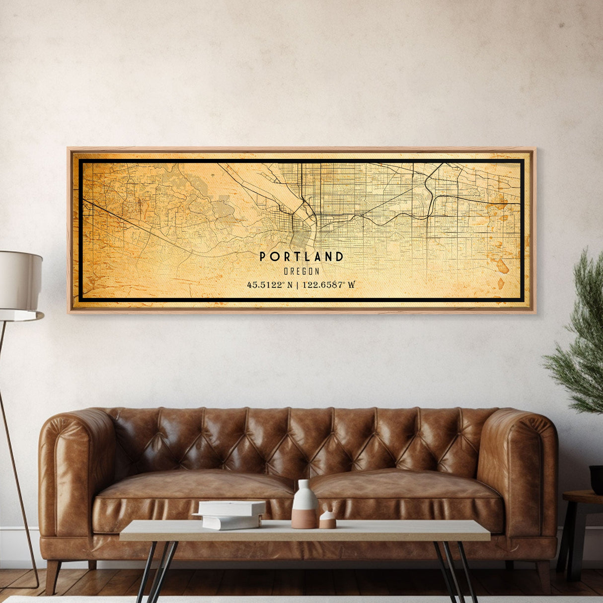 Panoramic Portland Oregon Street Map, Framed Canvas Art, Oregon United States Road Map Wall Art, Office Wall Art, Wall Decor for Office