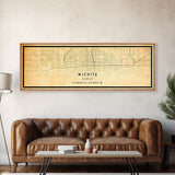 Panoramic Vintage Wichita Kansas map print poster or framed canvas, map print poster canvas, Wichita city map print canvas, Travel Art