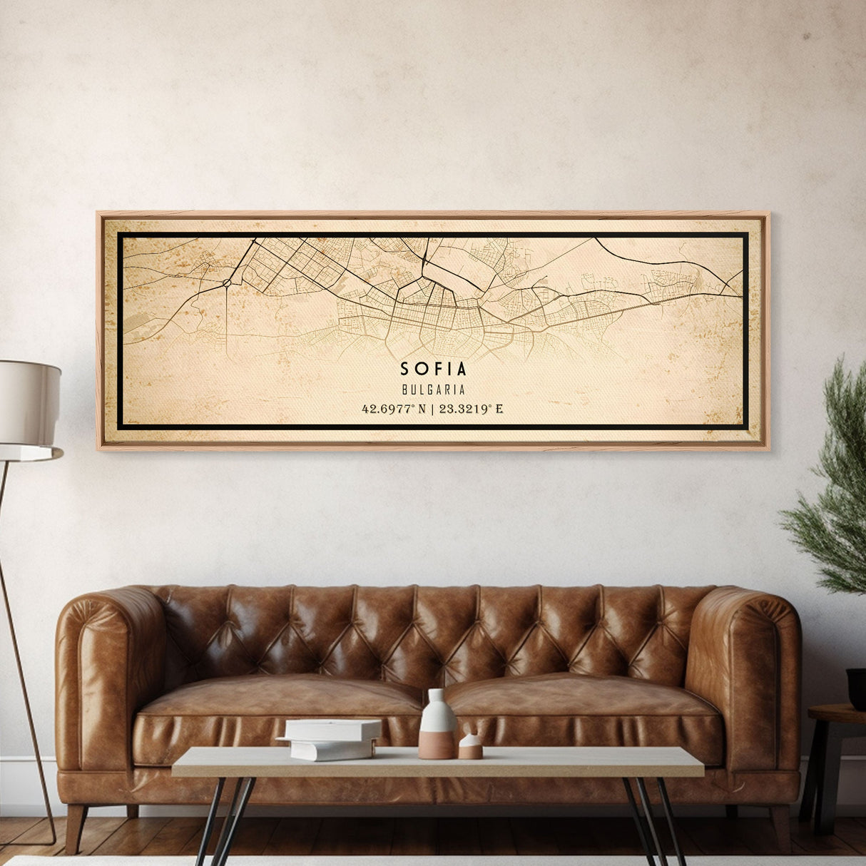 Panoramic Sofia Bulgaria map print poster or framed canvas, Sofia map print poster canvas, city map print poster canvas, Vintage Travel Art