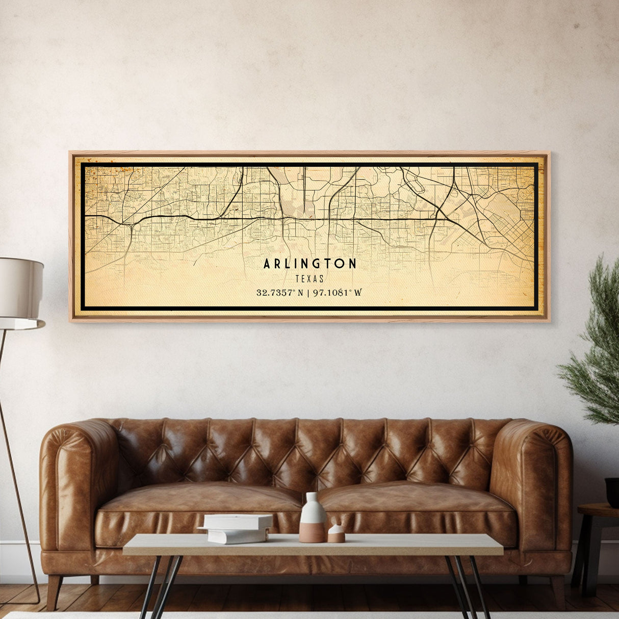 Panoramic Arlington Texas map print poster or framed canvas, Arlington map print poster canvas, city map print canvas, Vintage Travel Art