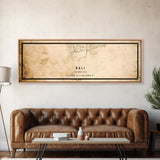 Vintage Panoramic Bali Indonesia City Map Wall Art Canvas Print, Distressed Style Map, Framed Wall Art, Cool Travel Wall Art, Office Art