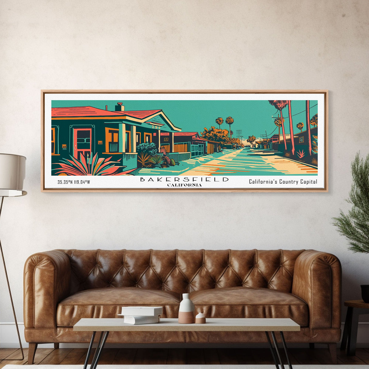 Bakersfield California Panoramic Travel Poster Canvas Print