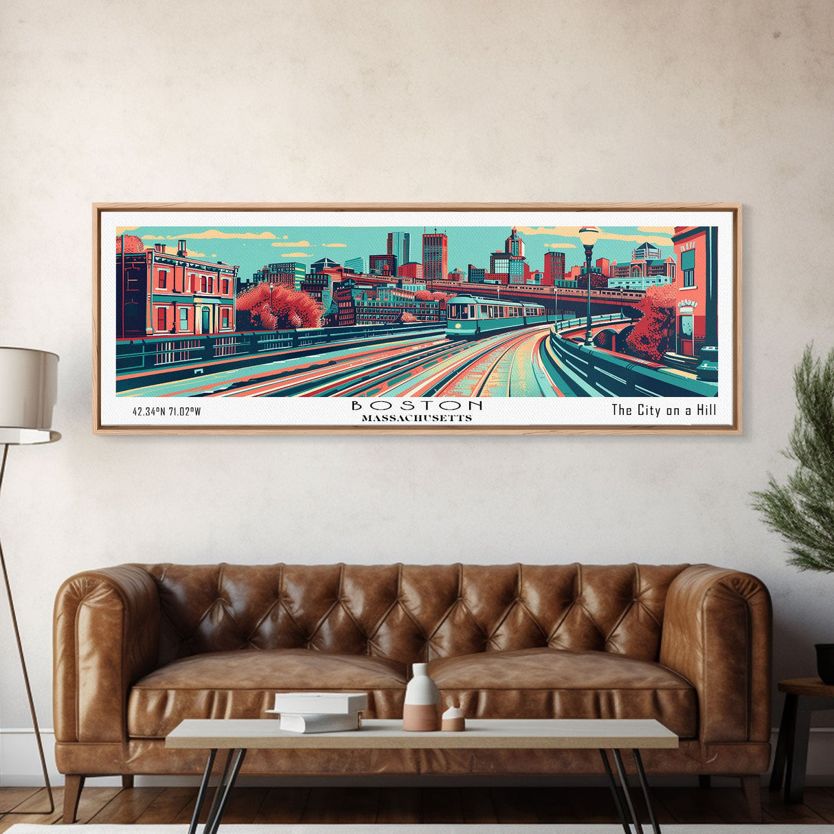 Boston Massachusetts Panoramic Travel Poster Canvas Print