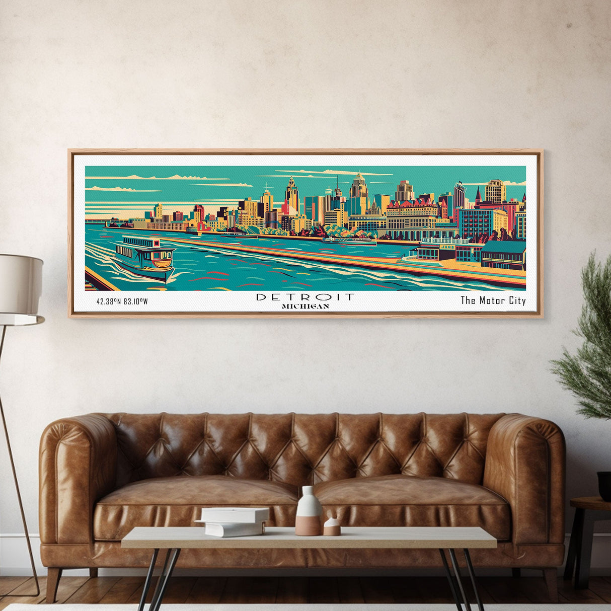 Detroit Michigan Panoramic Travel Poster Canvas Print