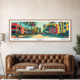 Miami Florida Panoramic Painting Framed Canvas Print, Travel Poster, Mid Century Modern Art, Pop Art Style, Wall Decor, Office Wall Art