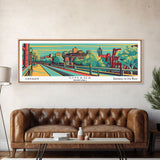 Omaha Nebraska Panoramic Painting Framed Canvas Print, Travel Poster, Mid Century Modern Art, Pop Art Style, Wall Art, Home Decor