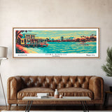 Orlando Florida Panoramic Painting Framed Canvas Print, Travel Poster, Mid Century Modern Art, Pop Art Style, Wall Decor, Office Art