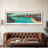 San Diego California Panoramic Painting Framed Canvas Print, Travel Poster, Mid Century Modern Art, Pop Art Style, Wall Decor, Living Room Art