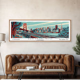 San Francisco California Panoramic Travel Poster Framed Canvas Print, Mid Century Modern Art, Pop Art Style, Wall Art, Home Decor, Retro Style Art