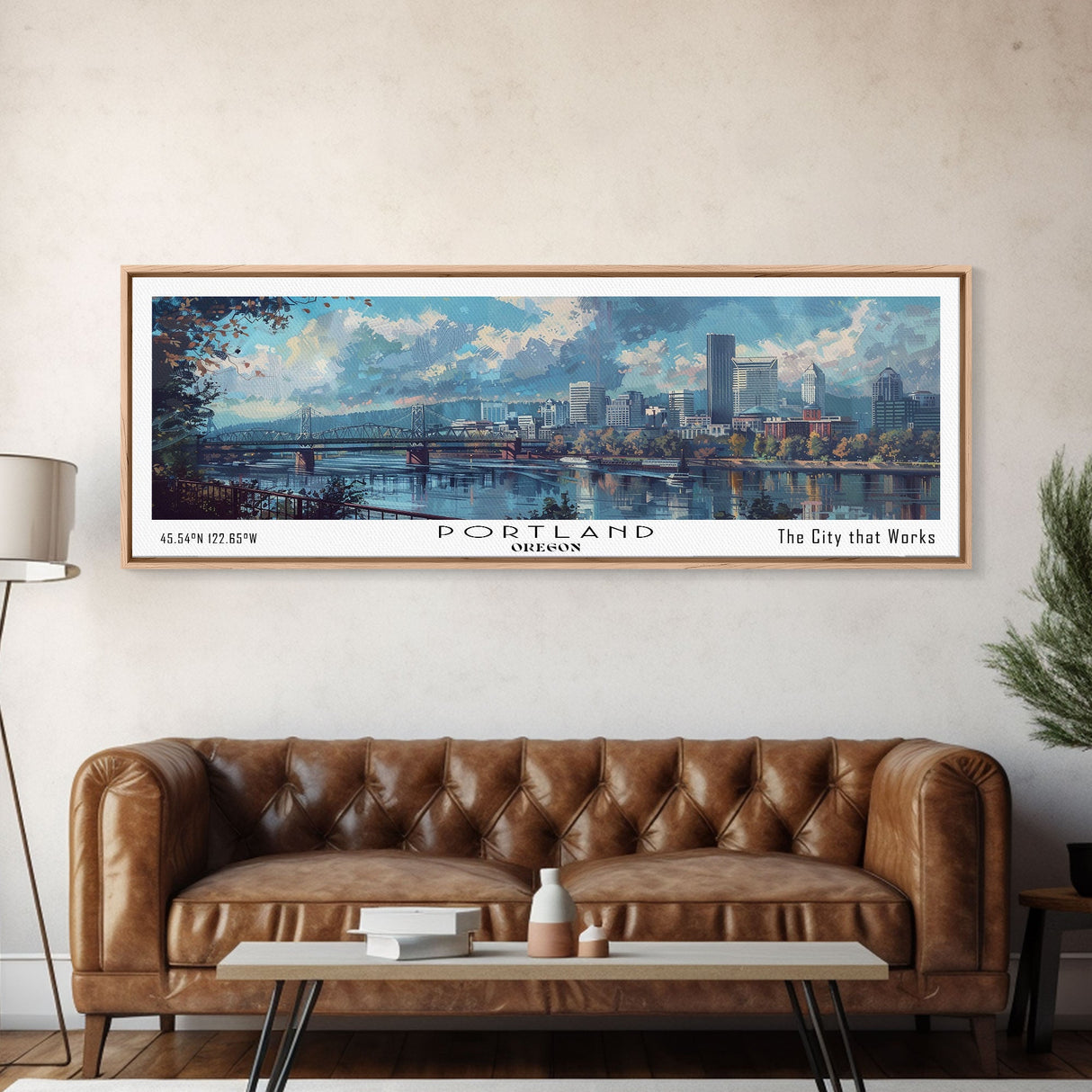 Portland Oregon Panoramic Print, Unique Framed Canvas Print, Travel Poster Art, Wall Hanging, Living Room Decor, Artistic Gift