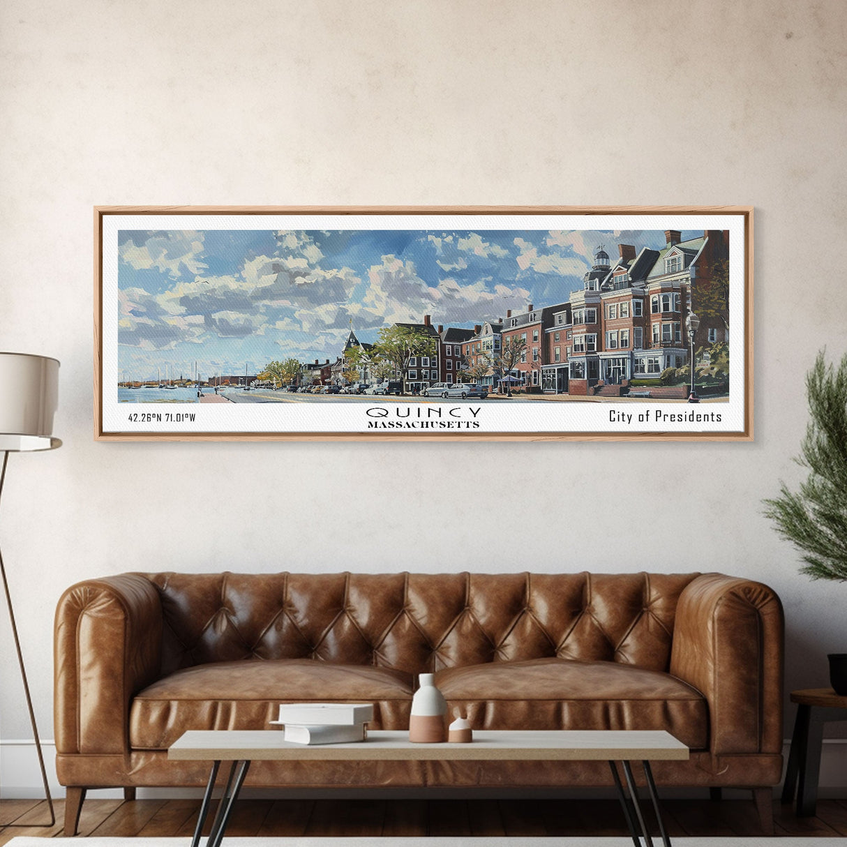 Quincy Massachusetts Panoramic Print, Elegant Framed Canvas Print, Travel Poster Art, Home Decoration, Office Wall Art, Gift Idea