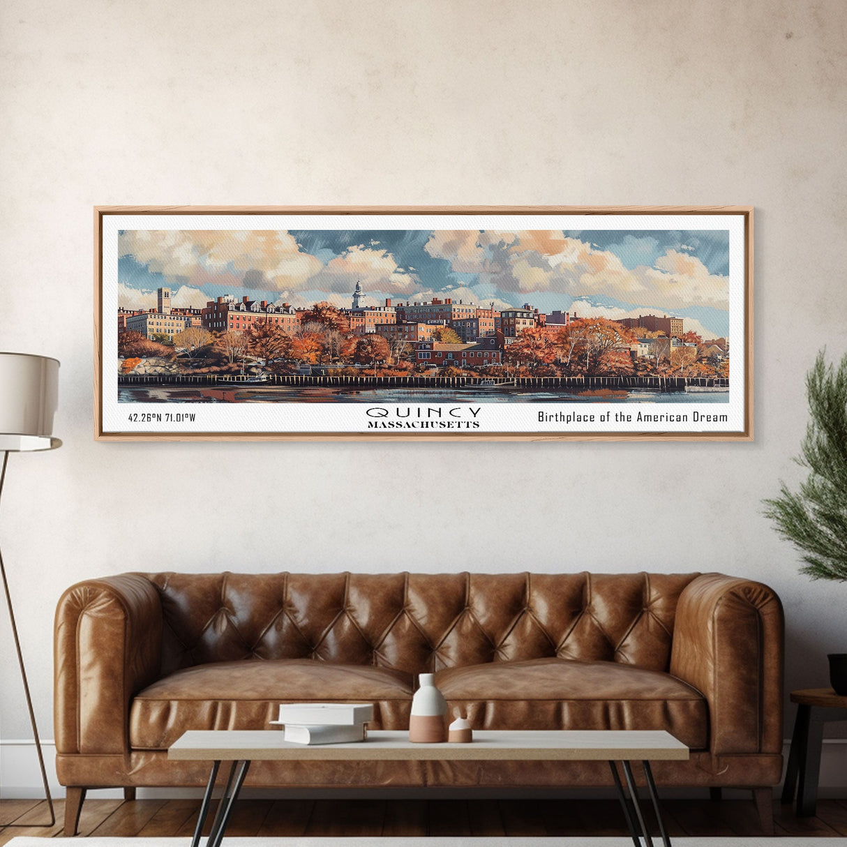 Quincy Massachusetts Panoramic Print, Creative Framed Canvas Print, City Travel Poster, Wall Art, Home Decor, Unique Gift