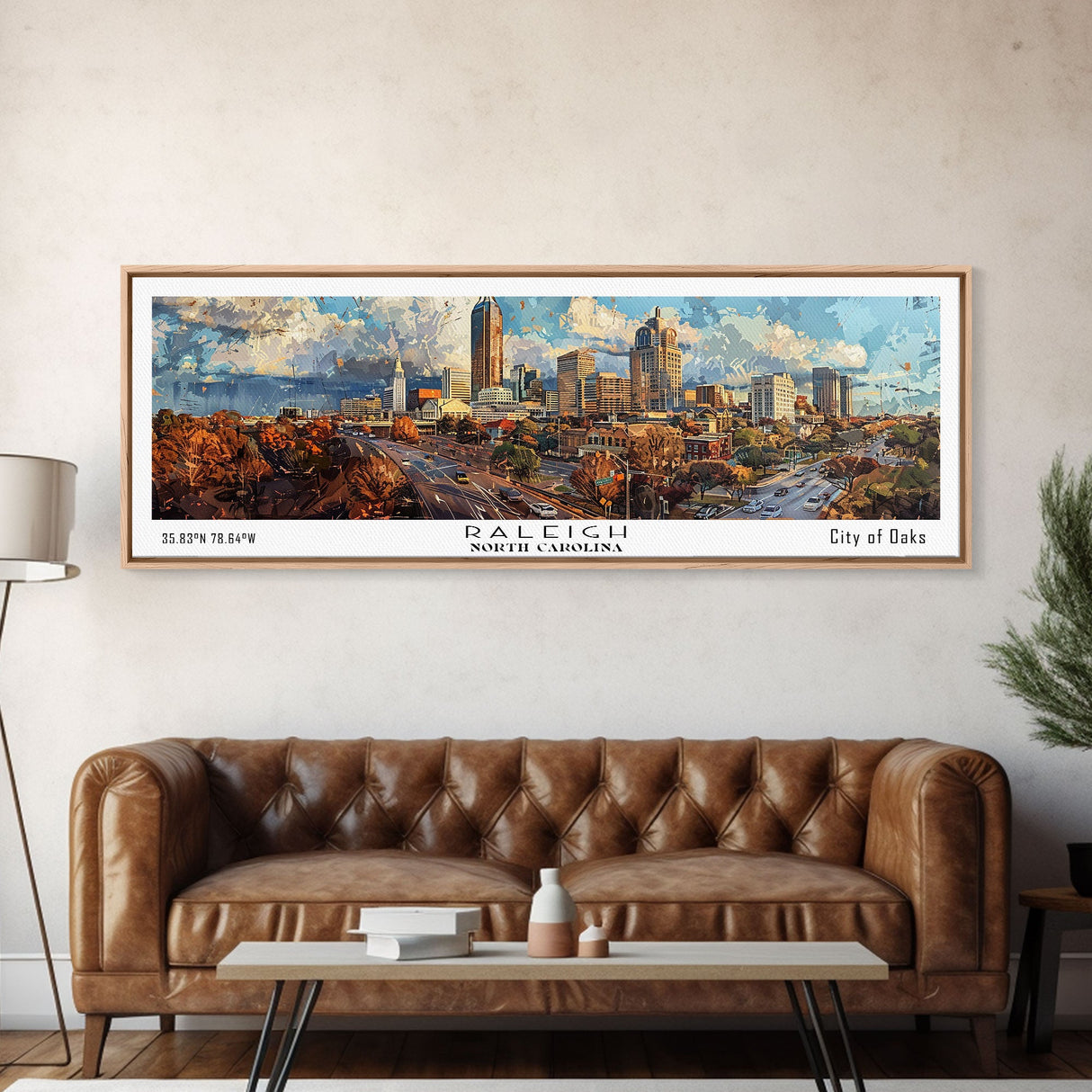 Raleigh North Carolina Panoramic Print, Artistic Framed Canvas Print, City Travel Poster, Home Decoration, Wall Art, Gift Idea