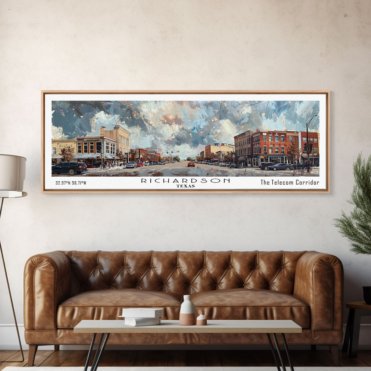 Richardson Texas Panoramic Print, Beautiful Framed Canvas Print, City Travel Poster, Living Room Decor, Office Wall Art